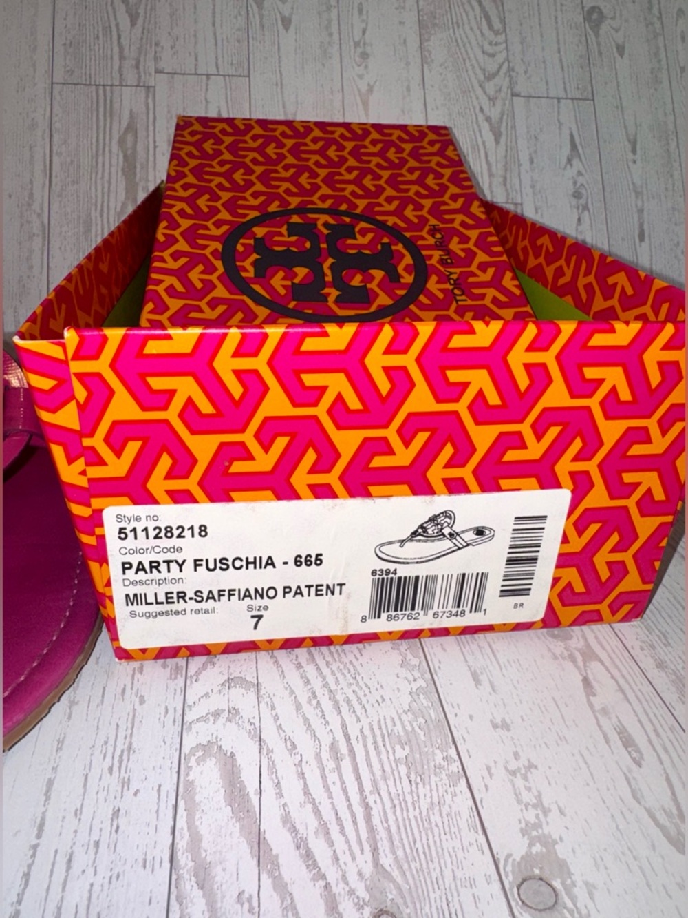 Tory Burch Miller Saffiano Patent Sandal - Party Fuschia - size 7 - Picture 6 of 14